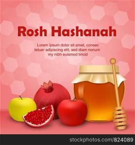 Rosh hashanah honey fruits concept background. Realistic illustration of rosh hashanah honey fruits vector concept background for web design. Rosh hashanah honey fruits concept background, realistic style