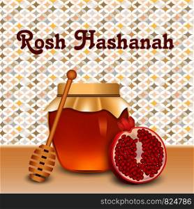 Rosh hashanah honey pomegranate concept background. Realistic illustration of rosh hashanah honey pomegranate vector concept background for web design. Rosh hashanah honey pomegranate concept background, realistic style