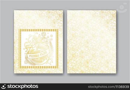Rosh hashanah - Jewish New Year greeting cards design with golden pomegranate. Greeting text in Hebrew have a good year. Hand drawn vector illustration.. Rosh Hashanah greeting cards