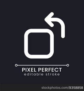 Rotate pixel perfect white linear ui icon for dark theme. Content editing. Turn footage. Media player. Vector line pictogram. Isolated user interface symbol for night mode. Editable stroke. Rotate pixel perfect white linear ui icon for dark theme