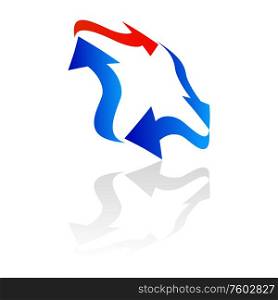 Rotating arrows isolated download process sign. Vector arrowheads rotation, blue and red pointers. Rotation of arrows, isolated logo designs