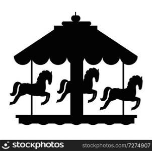 Rotating horses merry-go-round carousel black silhouette vector illustration isolated on white background. Children amusement park element. Rotating Horses Merry-Go-Round Carousel Black Icon