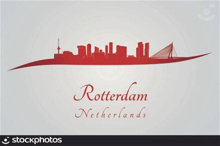 Rotterdam skyline in red and gray background in editable vector file