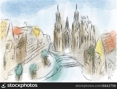 Rouen. abstarct illustration of city on multicolor background