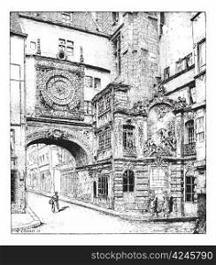 Rouen, the big clock, Normandy, France, vintage engraved illustration. Dictionary of words and things - Larive and Fleury - 1895.