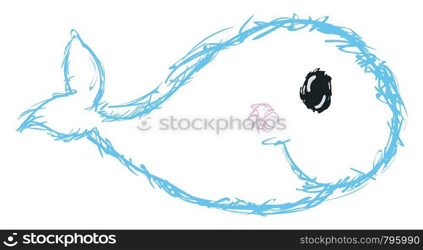 Rough sketch of a blue dolphin, vector, color drawing or illustration.