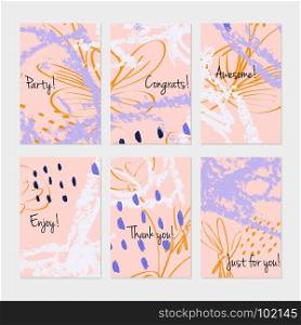 Rough sketched dandelion flowers and seeds on scribbles.Hand drawn creative invitation or greeting cards template. Anniversary, Birthday, wedding, party, social media banners set of 6. Isolated on layer.
