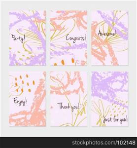 Rough sketched dandelion flowers and seeds on scribbles.Hand drawn creative invitation or greeting cards template. Anniversary, Birthday, wedding, party, social media banners set of 6. Isolated on layer.