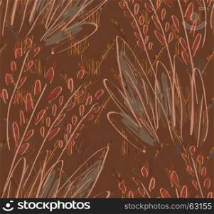 Rough sketched grass brown.Hand drawn with ink and marker brush seamless background.Ethnic design.