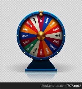 Roulette 3d fortune wheel isolated vector illustration for gambling background and lottery win concept. Wheel fortune for game and win jackpot. Roulette 3d fortune wheel isolated vector illustration for gambling background and lottery win concept