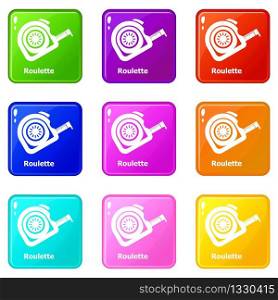 Roulette icons set 9 color collection isolated on white for any design. Roulette icons set 9 color collection
