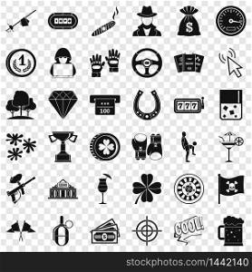 Roulette icons set. Simple style of 36 roulette vector icons for web for any design. Roulette icons set, simple style