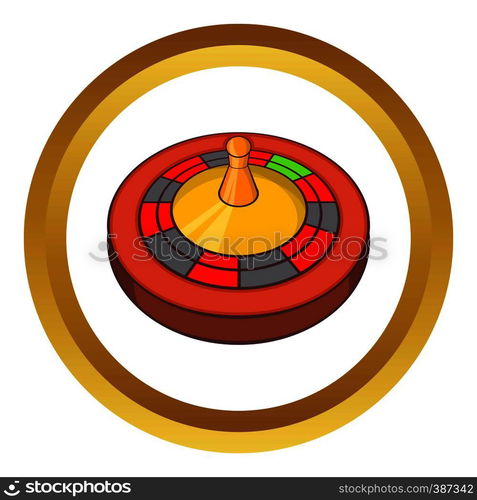 Roulette in casino vector icon in golden circle, cartoon style isolated on white background. Roulette in casino vector icon