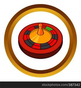 Roulette in casino vector icon in golden circle, cartoon style isolated on white background. Roulette in casino vector icon