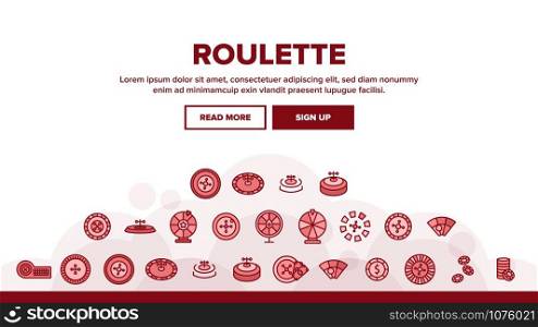 Roulette Landing Web Page Header Banner Template Vector. Casino Roulette, Fortune Wheel Gamble Game Gambling Chips And Dollar Mark Illustration. Roulette Landing Header Vector
