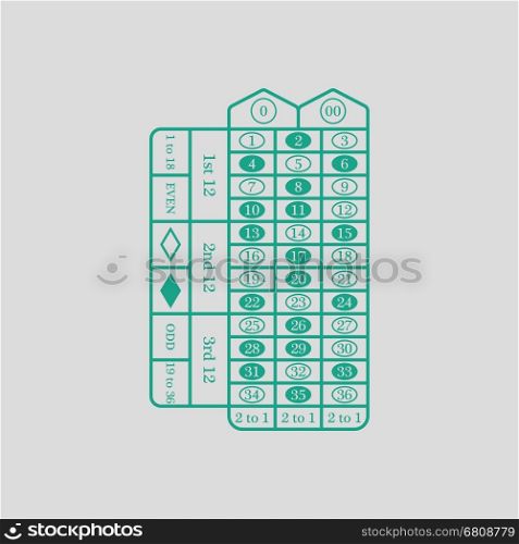 Roulette table icon. Gray background with green. Vector illustration.