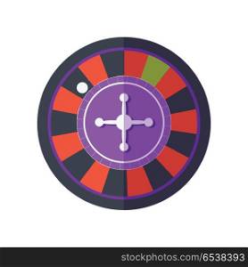 Roulette vector in flat style. Classic casino play-roulette with ball. Illustration for gambling industry, sport lottery services, icons, web pages, logo design. Isolated on white background. . Roulette Vector Illustration In Flat Design.. Roulette Vector Illustration In Flat Design.