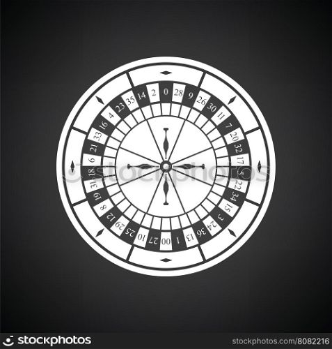 Roulette wheel icon. Black background with white. Vector illustration.
