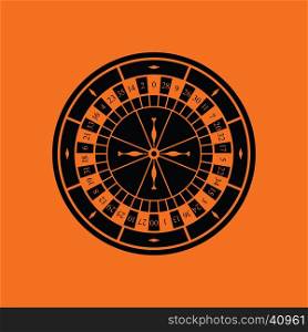 Roulette wheel icon. Orange background with black. Vector illustration.