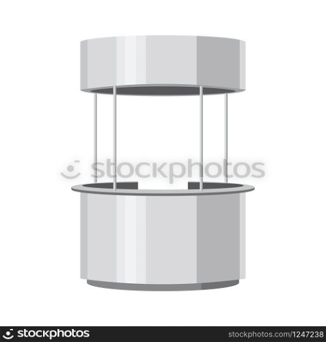 Round Advertisement POS POI. Retail Stand Stall Bar Display With Roof Canopy Banner. Round Advertisement POS POI. Retail Stand Stall Bar Display With Roof Canopy Banner. Slender white. Mock Up Layout template. Vector illustration. Isolated, on a white background.