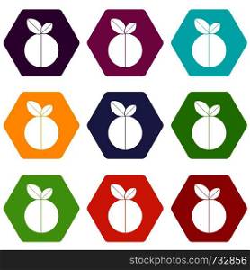 Round apple icon set many color hexahedron isolated on white vector illustration. Round apple icon set color hexahedron