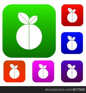 Round apple set icon color in flat style isolated on white. Collection sings vector illustration. Round apple set color collection