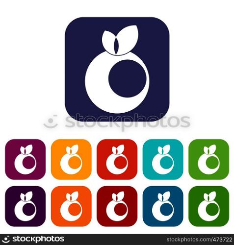 Round apple with leaves icons set vector illustration in flat style In colors red, blue, green and other. Round apple with leaves icons set flat