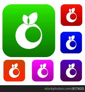 Round apple with leaves set icon color in flat style isolated on white. Collection sings vector illustration. Round apple with leaves set color collection