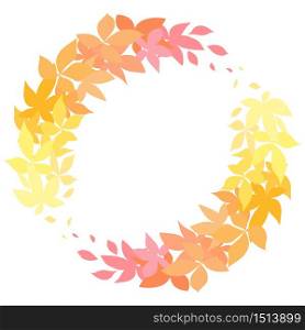 Round autumn wreath made of leaves. The object is separate from the background. Vector flat element for invitation cards, greeting cards and your design. Round autumn wreath made of leaves. The object is separate from the background.