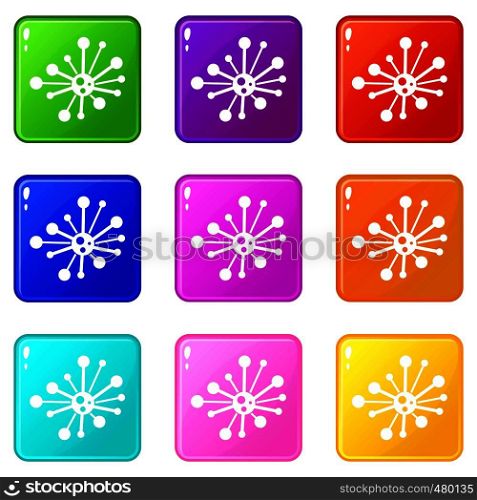 Round bacteria icons of 9 color set isolated vector illustration. Round bacteria set 9