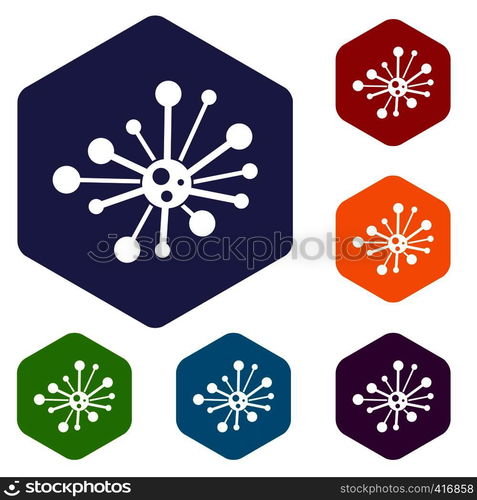 Round bacteria icons set rhombus in different colors isolated on white background. Round bacteria icons set