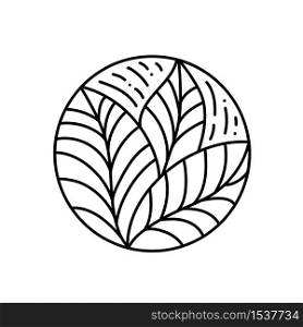 Round bio emblem in a circle linear style. Tropical plant green leaf logo. Vector abstract badge for design of natural products, cosmetics, ecology concepts, spa, yoga Center.. Round bio emblem in a circle linear style. Tropical plant green leaf logo. Vector abstract badge for design of natural products, cosmetics, ecology concepts, spa, yoga Center