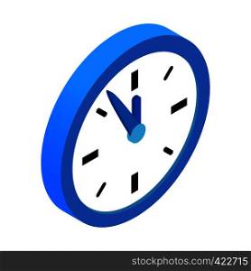 Round blue clock with five minutes to twelve icon. Single isometric symbol . Five minutes to twelve icon