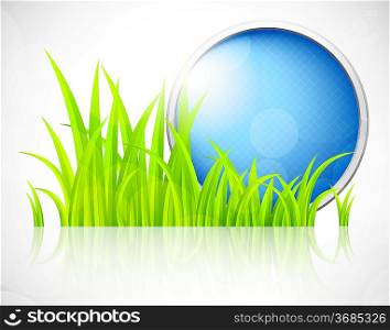 Round blue frame in grass. Abstract illustration