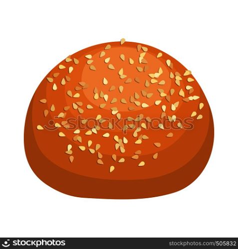 Round bread bun with sesame seeds icon in realistic style on a white background. Round bread bun with sesame seeds icon
