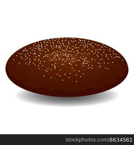 Round brown bread with small light seeds on top isolated on white vector illustration in flat design. Product made of wheat fitting for everything. Round Brown Bread with Seeds Isolated on White