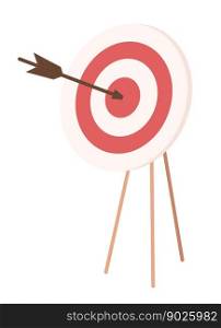 Round bullseye target with arrow semi flat color vector object. Shooting aim. Editable element. Full sized icon on white. Simple cartoon style spot illustration for web graphic design and animation. Round bullseye target with arrow semi flat color vector object