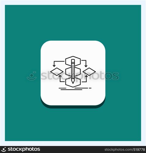 Round Button for Algorithm, design, method, model, process Line icon Turquoise Background. Vector EPS10 Abstract Template background