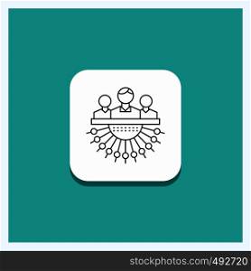 Round Button for Allocation, group, human, management, outsource Line icon Turquoise Background. Vector EPS10 Abstract Template background