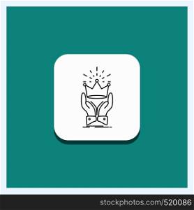 Round Button for Crown, honor, king, market, royal Line icon Turquoise Background. Vector EPS10 Abstract Template background