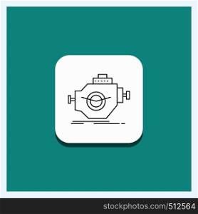 Round Button for Engine, industry, machine, motor, performance Line icon Turquoise Background. Vector EPS10 Abstract Template background