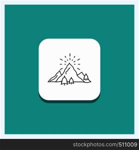 Round Button for hill, landscape, nature, mountain, fireworks Line icon Turquoise Background. Vector EPS10 Abstract Template background