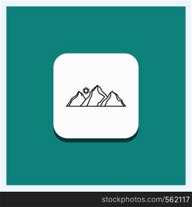 Round Button for hill, landscape, nature, mountain, sun Line icon Turquoise Background. Vector EPS10 Abstract Template background