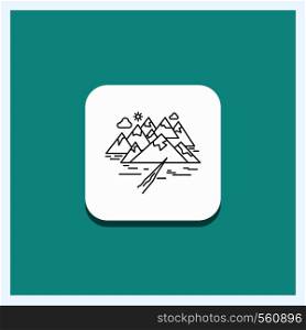 Round Button for Mountain, hill, landscape, rocks, crack Line icon Turquoise Background. Vector EPS10 Abstract Template background