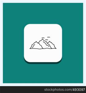 Round Button for mountain, landscape, hill, nature, birds Line icon Turquoise Background. Vector EPS10 Abstract Template background