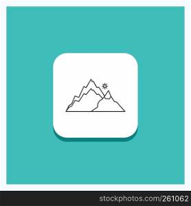 Round Button for mountain, landscape, hill, nature, tree Line icon Turquoise Background