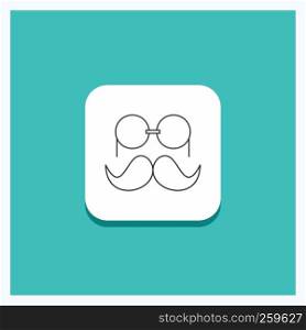 Round Button for moustache, Hipster, movember, glasses, men Line icon Turquoise Background