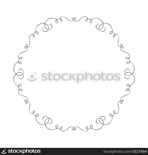 Round calligraphic vector wedding frame wreath with place for text. Isolated flourish vintage element for design. Perfect for holidays, Thanksgiving Day, Valentines Day, greeting card.. Round calligraphic vector wedding frame wreath with place for text. Isolated flourish vintage element for design. Perfect for holidays, Thanksgiving Day, Valentines Day, greeting card