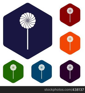 Round candy icons set hexagon isolated vector illustration. Round candy icons set hexagon