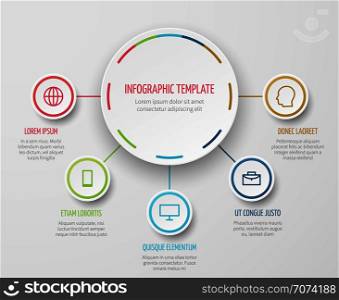 Round chart infographic with steps progress vector template for business report and analytical presentation. Chart step progress, report and presentation infographic illustration. Round chart infographic with steps progress vector template for business report and analytical presentation